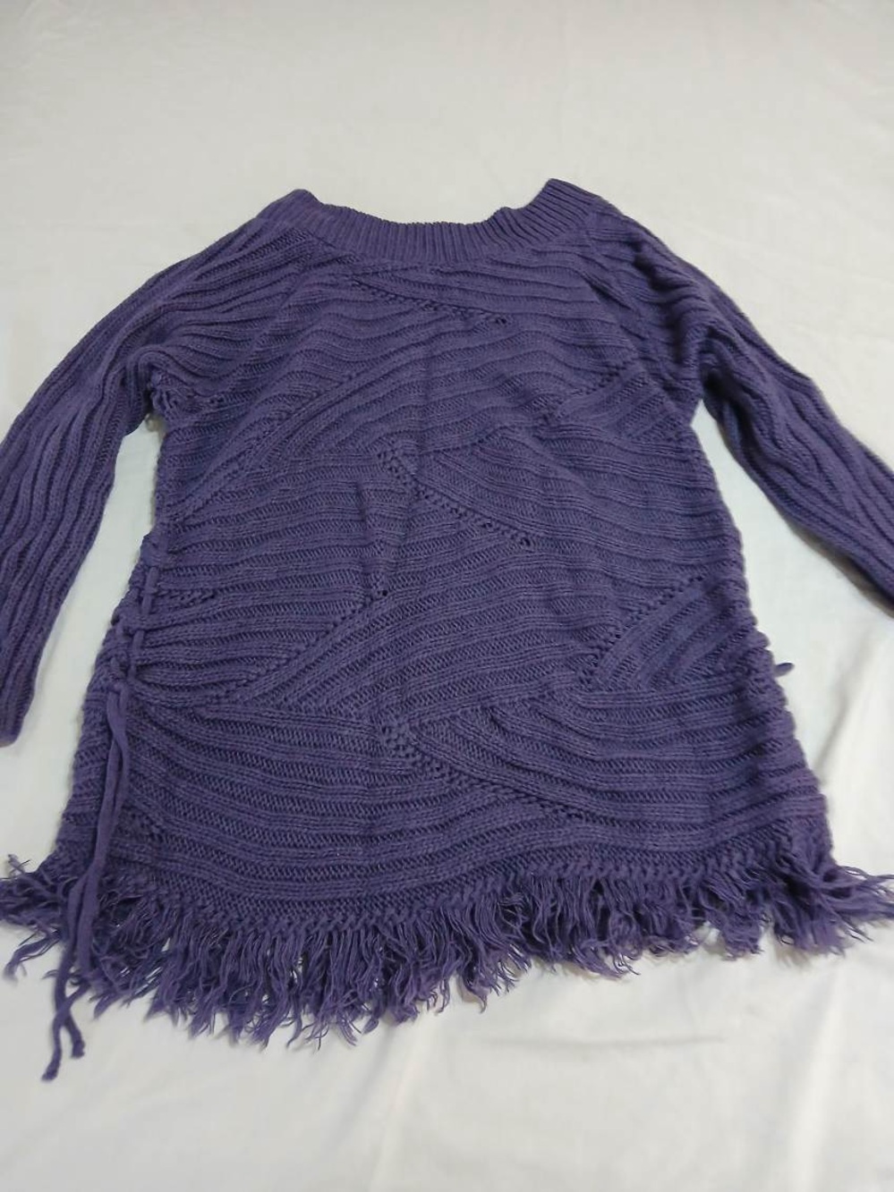 Ashley Stewart Purple Knit Fringe Sweater